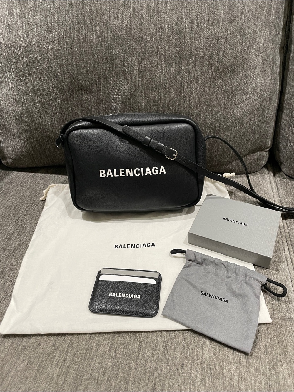 Balenciaga Black Everyday Camera Crossbody Bag & Cash/Credit Card Holder Set